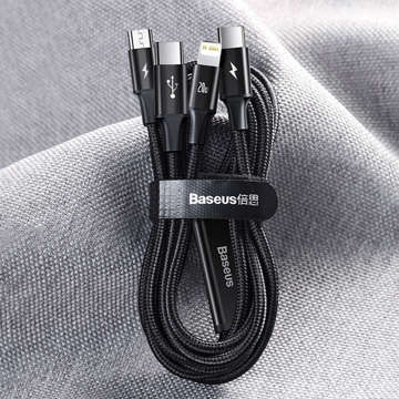 Kábel 3w1 Baseus Rapid Series USB-C do micro USB Lightning USB-C PD 20W 1,5m Čierny