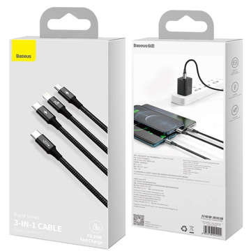 Kábel 3w1 Baseus Rapid Series USB-C do micro USB Lightning USB-C PD 20W 1,5m Čierny