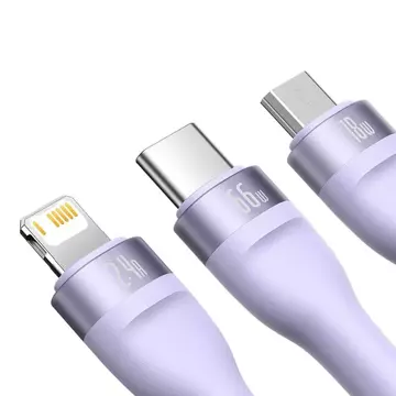 Kábel USB 3w1 Baseus Flash II, USB-C micro USB Lightning, 66W, 1,2 m (fioletowy)