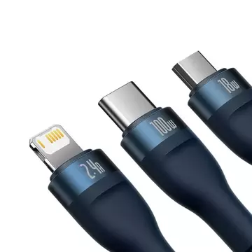 Kábel USB 3w1 Baseus Flash Series, USB-C micro USB Lightning, 100 W, 1,2 m (niebieski)