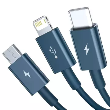 Kábel USB 3w1 Baseus Superior Series, USB do micro USB / USB-C / Lightning, 3,5 A, 1,2 m (niebieski)