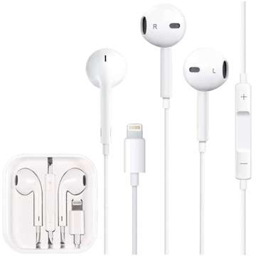 Káblové slúchadlá Ear Pods Lightning pre Apple iPhone iPad iPod do uší Biele