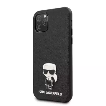 Karl Lagerfeld KLHCN65IKFBMBK pevný obal na iPhone 11 Pro Max čierny/čierny Saffiano Ikonik Metal