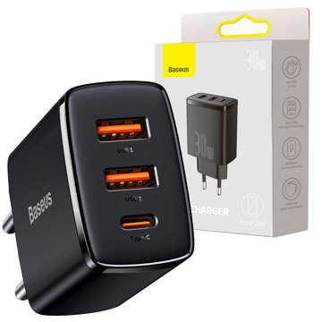 Kompaktná rýchlonabíjačka Baseus 2xUSB USB-C PD QC 3.0 3A 30W čierna