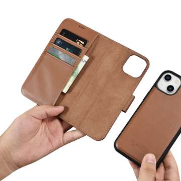 Kožené flipové puzdro iCarer Wallet Case 2v1 iPhone 14 Plus Anti-RFID hnedé (WMI14220727-BN)