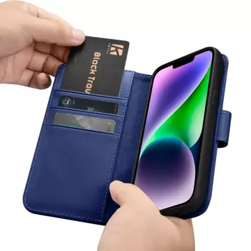 Kožené flipové puzdro iCarer Wallet Case 2v1 iPhone 14 Plus Anti-RFID modré (WMI14220727-BU)