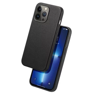 Kožené puzdro Dux Ducis Roma pre iPhone 13 Pro elegantné puzdro z pravej kože čiernej farby