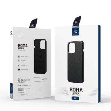 Kožené puzdro Dux Ducis Roma pre iPhone 13 Pro elegantné puzdro z pravej kože čiernej farby
