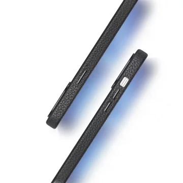 Kožené puzdro Dux Ducis Roma pre iPhone 13 Pro elegantné puzdro z pravej kože čiernej farby