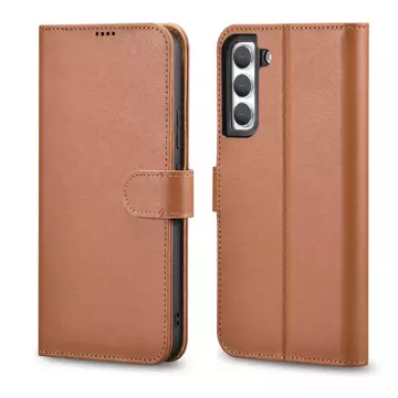 Kožené puzdro na peňaženku iCarer Haitang Kožené puzdro pre Samsung Galaxy S22 Kryt puzdra na peňaženku hnedý (AKSM04BN)