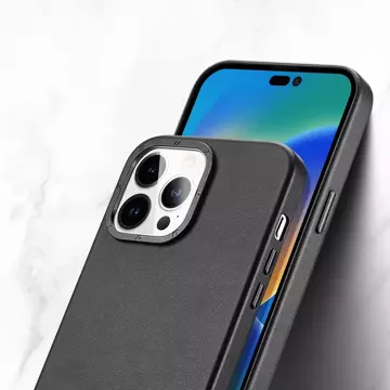 Kožený kryt Dux Ducis Grit pre iPhone 14 Pro Max Sleek z umelej kože (kompatibilný s MagSafe) čierny