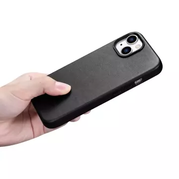 Kožený kryt iCarer Case pre iPhone 14 Plus z pravej kože čierny (kompatibilný s MagSafe)