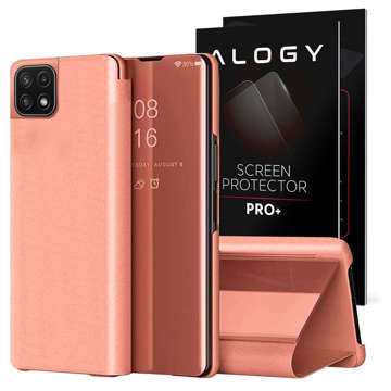 Kryt Alogy Smart Clear View na Samsung Galaxy A22 5G ružové sklenené puzdro