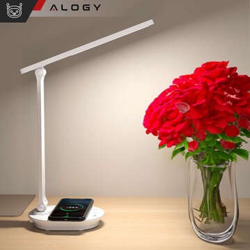 LED stolová nočná lampa s QI 15W USB indukčnou nabíjačkou na čítací stôl Časový spínač Alogy Desk White