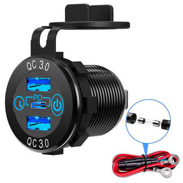 LED zásuvka nabíjačky do auta Alogy Mini nabíjačka do auta pre motocykel Konektory napájacieho adaptéra Alogy 2x USB QC 3.0 USB-C PD 60W