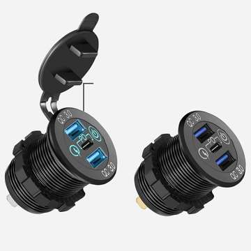 LED zásuvka nabíjačky do auta Alogy Mini nabíjačka do auta pre motocykel Konektory napájacieho adaptéra Alogy 2x USB QC 3.0 USB-C PD 60W