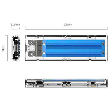 M.2 Orico SDD kryt, NVME, USB-C 3.1 Gen.2, 10 Gbps (modrý)