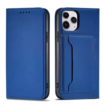 Magnet Card Case pre iPhone 12 Pro obal na karty peňaženka stojan na karty modrý