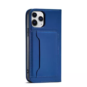 Magnet Card Case pre iPhone 12 Pro obal na karty peňaženka stojan na karty modrý