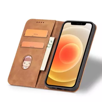 Magnet Fancy Case pre iPhone 12 Pro Pouch Card Wallet Card Stojan na karty hnedý