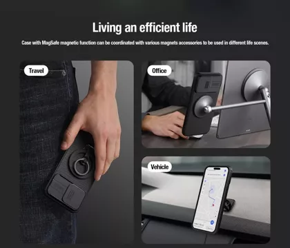 Magnetické puzdro Nillkin CamShield Pro pre iPhone 15 Plus s ochranou fotoaparátu – čierne