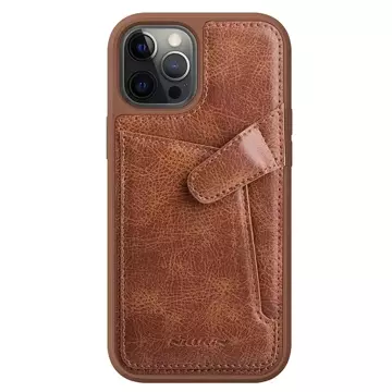 Nillkin Aoge Leather Case Pružné pancierové puzdro z pravej kože s vreckom na iPhone 12 mini hnedé