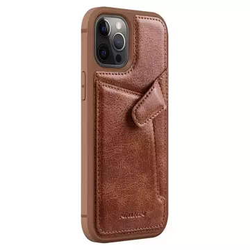 Nillkin Aoge Leather Case Pružné pancierové puzdro z pravej kože s vreckom na iPhone 12 mini hnedé