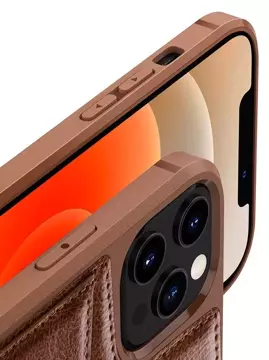 Nillkin Aoge Leather Case Pružné pancierové puzdro z pravej kože s vreckom na iPhone 12 mini hnedé