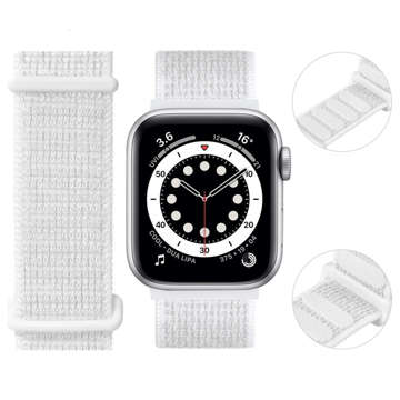 Nylonový remienok Alogy so suchým zipsom pre Apple Watch 1/2/3/4/5/6/7/8/SE (38/40/41 mm) biely