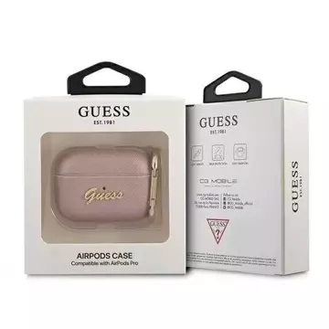 Obal Guess GUAPSASMP AirPods Pro ružový/ružový Saffiano Script Metal Collection