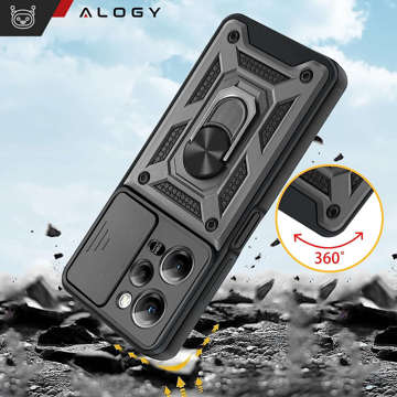 Ochranné puzdro Alogy Camshield Stand Ring s krytom fotoaparátu pre Xiaomi Poco X5 Pro 5G / Redmi Note 12 Pro 5G čierne sklo