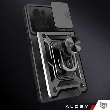 Ochranné puzdro Alogy Camshield Stand Ring s krytom fotoaparátu pre Xiaomi Poco X5 Pro 5G / Redmi Note 12 Pro 5G čierne sklo