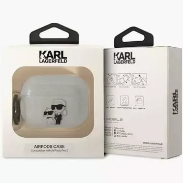 Ochranné puzdro na slúchadlá Karl Lagerfeld KLAP2HNKCTGT pre Apple AirPods Pro 2 kryt priehľadný Gliter Karl