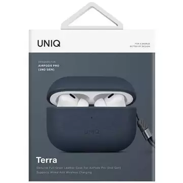 Ochranné puzdro na slúchadlá UNIQ Terra pre AirPods Pro 2. generácie z pravej kože modrá/vesmírna modrá