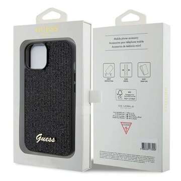 Originálne puzdro GUESS Hardcase GUHCP15SPMSDGSK pre iPhone 15 (Disco Script Metal / čierne)