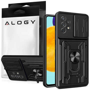 Peňaženkové puzdro Alogy Camshield Ring s krytom na fotoaparát a peňaženkou pre Samsung Galaxy A53 Black Glass