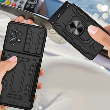 Peňaženkové puzdro Alogy Camshield Ring s krytom na fotoaparát a peňaženkou pre Samsung Galaxy A53 Black Glass