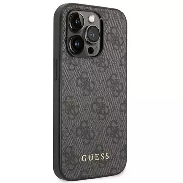 Pevné puzdro Guess Do iPhone 14 Pro 6,1" Szary/sivé 4G kovové zlaté logo