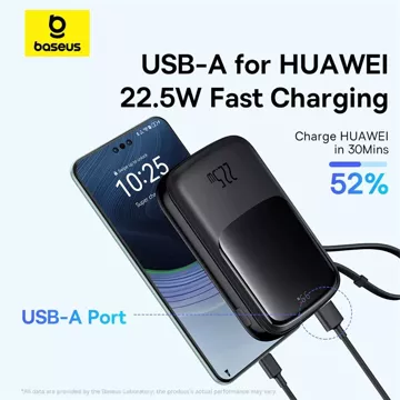 Powerbanka Baseus Qpow Pro 10000mAh 22,5W so vstavaným káblom USB-C a displejom - čierna