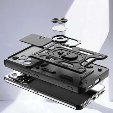 Puzdro Alogy Camshield Stand Ring s krytom na fotoaparát pre Samsung Galaxy A73 / A73 5G Glass