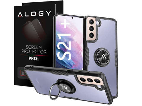 Puzdro Alogy Ring Holder Clear Armor pre Samsung Galaxy S21 Plus black Glass