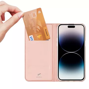 Puzdro Dux Ducis Skin Pro iPhone 15 Pro s chlopňou a peňaženkou - ružové