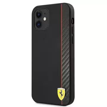 Puzdro Ferrari iPhone 12 mini 5,4" čierne/čierne pevné puzdro On Track Carbon Stripe