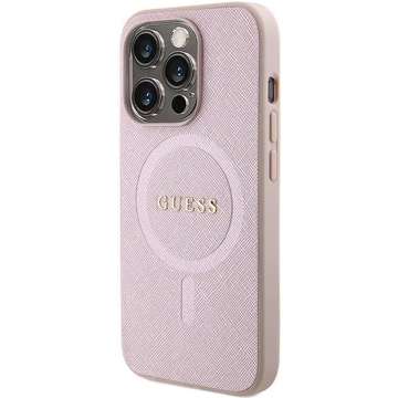 Puzdro Guess GUHMP15LPSAHMCP pre iPhone 15 Pro 6,1" červené/ružové pevné puzdro Saffiano MagSafe