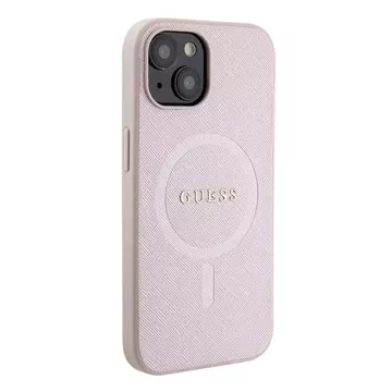 Puzdro Guess GUHMP15SPSAHMCP pre iPhone 15 6,1" ružové/ružové pevné puzdro Saffiano MagSafe