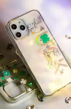 Puzdro Kingxbar Lucky Series zdobené originálnymi kryštálmi Swarovski iPhone 12 mini transparent (Clover)