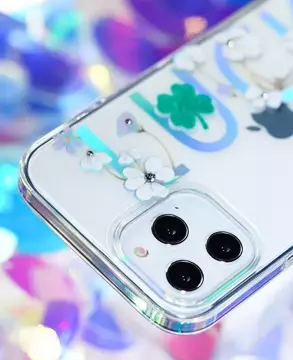 Puzdro Kingxbar Lucky Series zdobené originálnymi kryštálmi Swarovski iPhone 12 mini transparent (Clover)