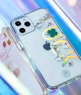 Puzdro Kingxbar Lucky Series zdobené originálnymi kryštálmi Swarovski iPhone 12 mini transparentné (Luck)