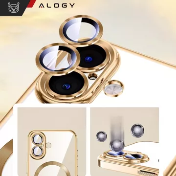 Puzdro MagSafe Puzdro na iPhone 16 Glamour Luxusný kryt tenkého prsteňa Alogy Gold Transparent