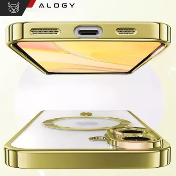 Puzdro MagSafe Puzdro na iPhone 16 Glamour Luxusný kryt tenkého prsteňa Alogy Gold Transparent